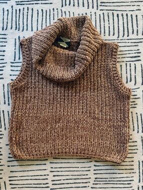 525 America Brown Marled Sleeveless Cowl Turtleneck Sweater